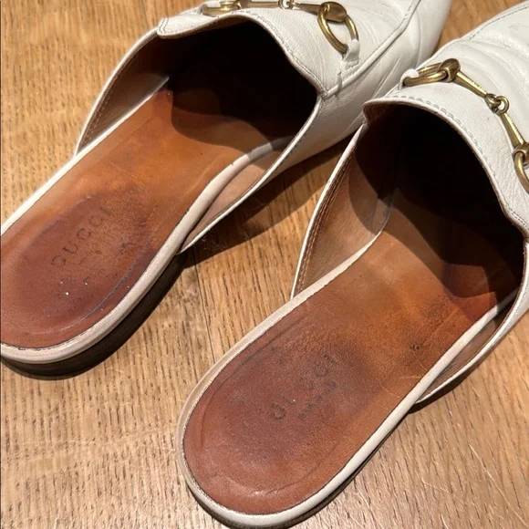 Gucci White and Gold Mules with Horsebit Detail - Picture 3 of 4